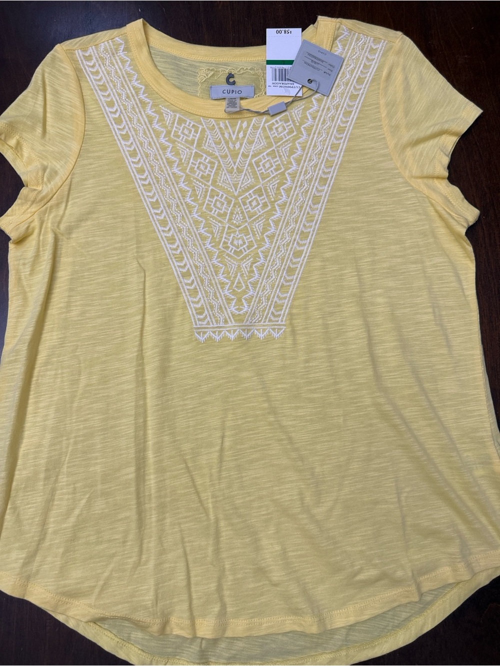 Cupio Women’s Yellow Embroidered Front Top Size L Short Sleeve NWT - Picture 3 of 5